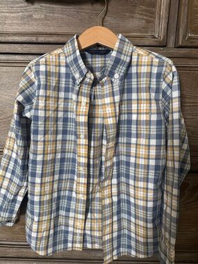 Janie and Jack Blue, Yellow and White Plaid Button-Down